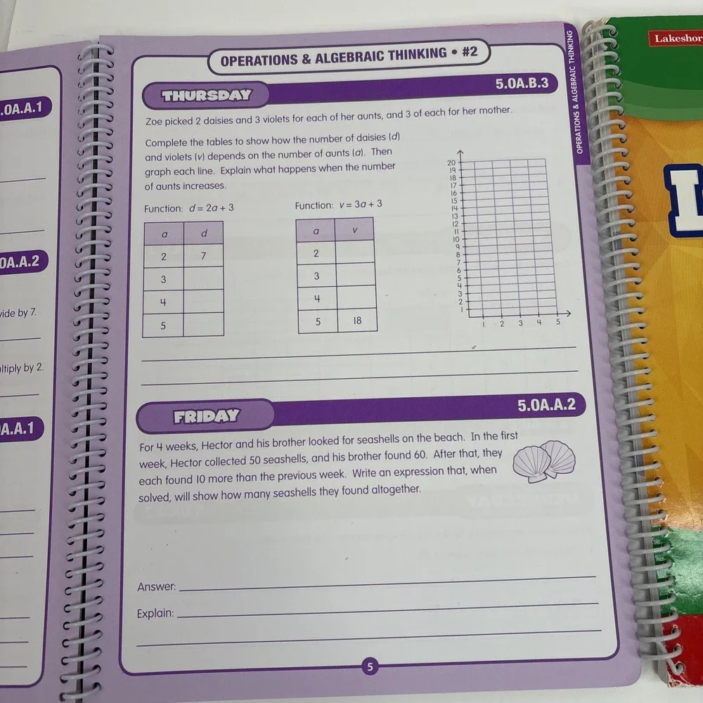 2 Set Of Daily  Math & Language‎ Practice Journals Grades 5, Unused